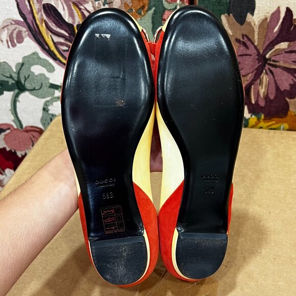 GUCCI Yellow Red Ballet Suede Patent Leather Flats - Picture 8 of 11